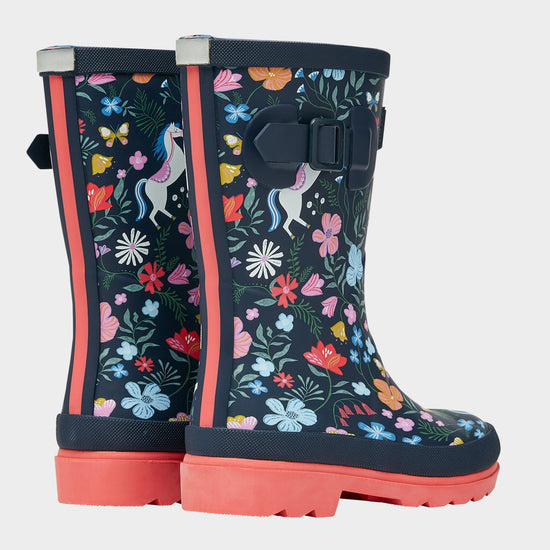 Kids Printed Wellies Navy Blue