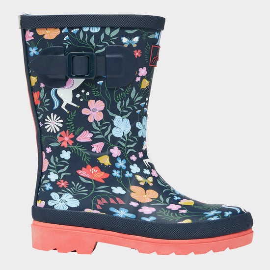 Kids Printed Wellies Navy Blue