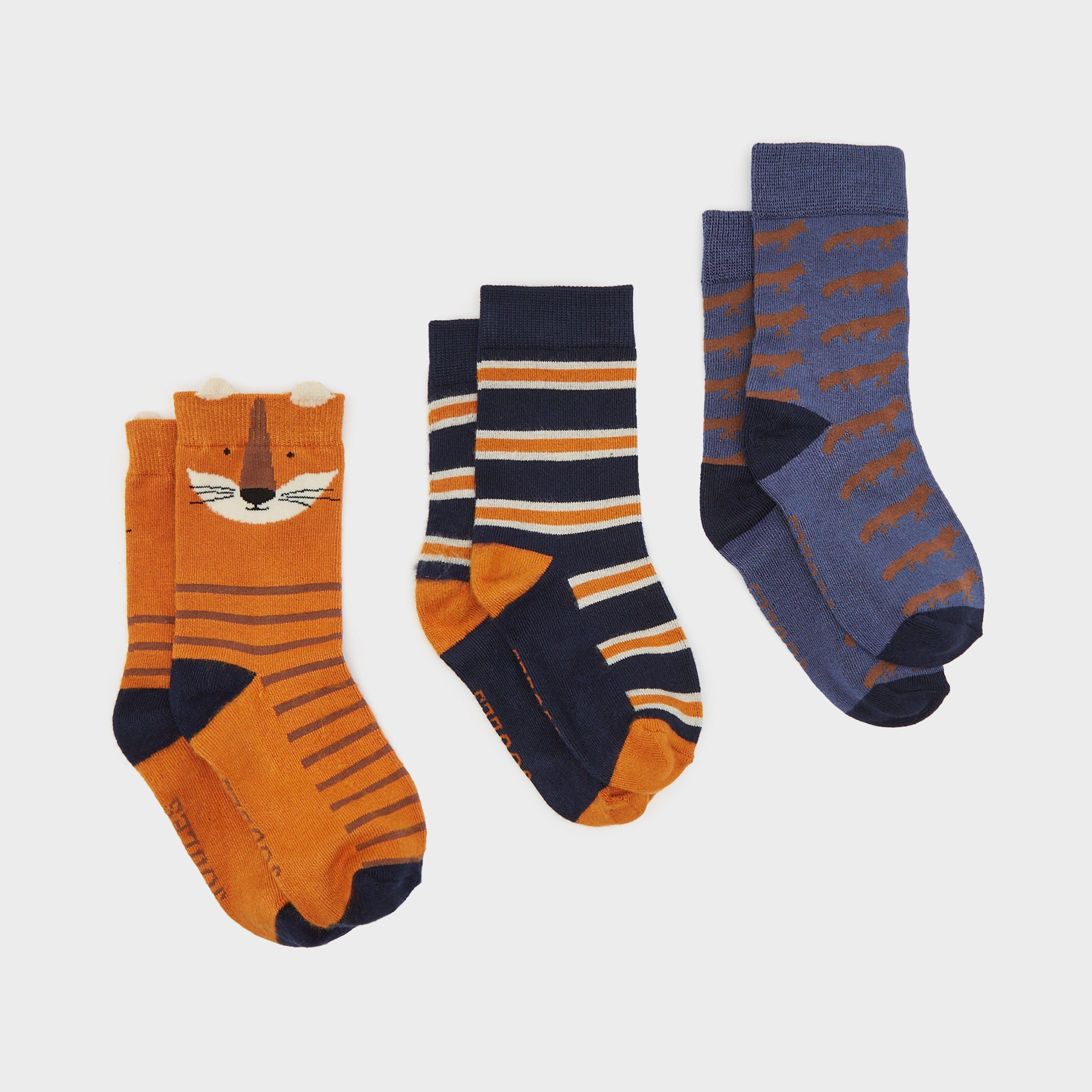 Kids Eat Feet 3 Pack Socks Orange/Navy