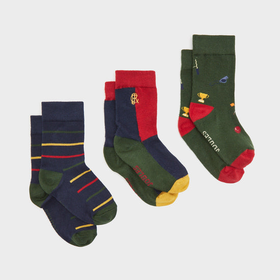 Kids Eat Feet 3 Pack Socks Multi Green