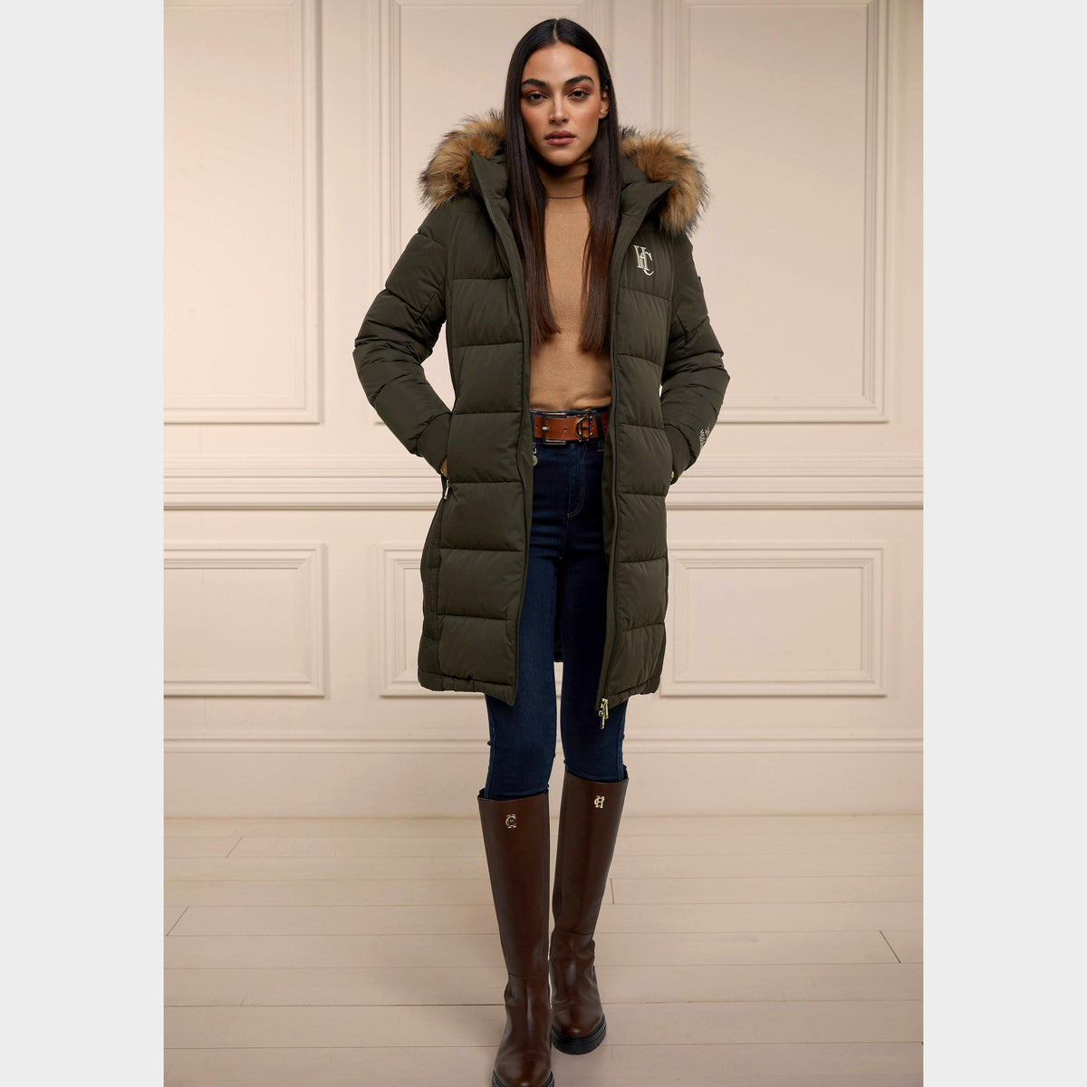 Womens Team Padded Coat Khaki