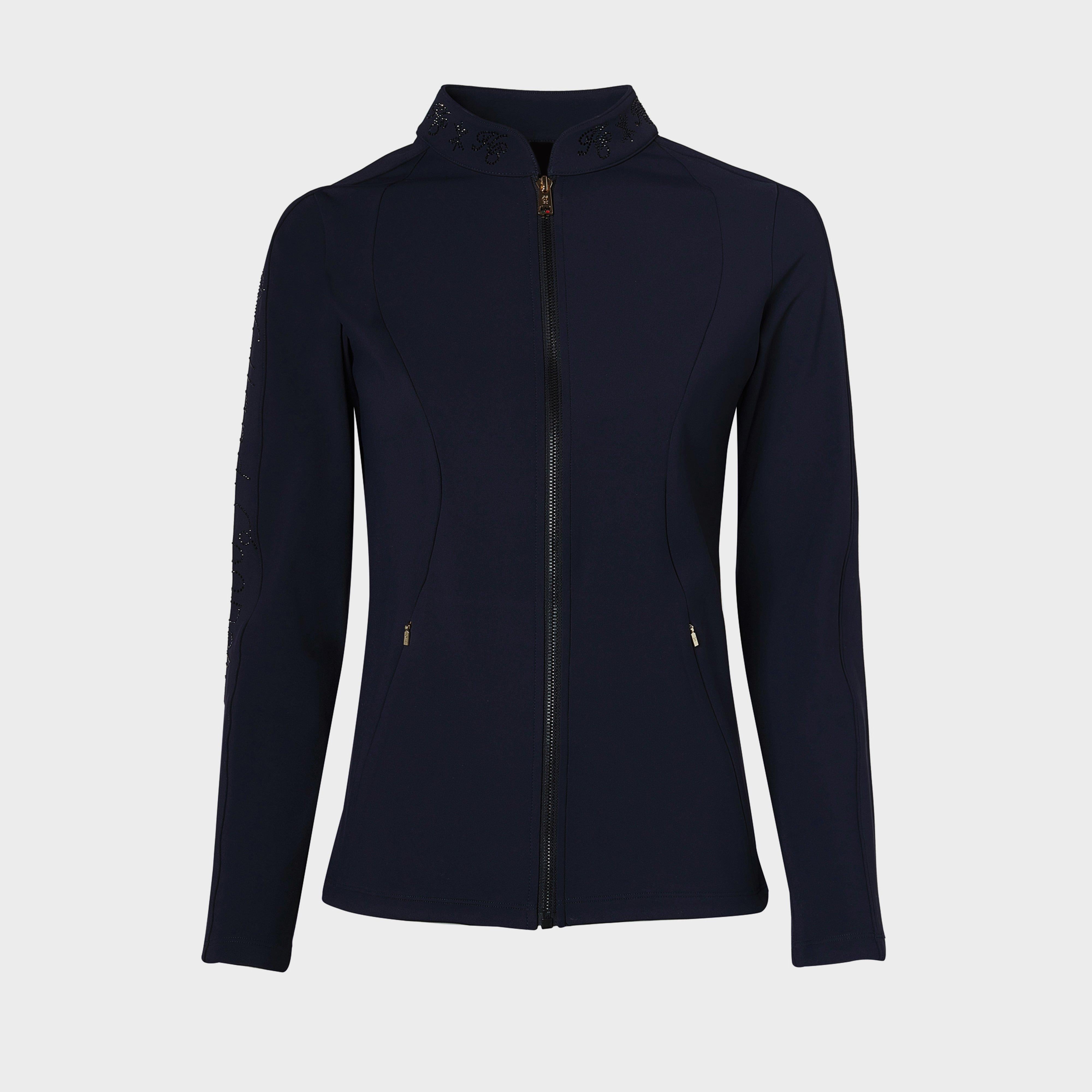 Womens Crystal Zip Sweater Ink Navy