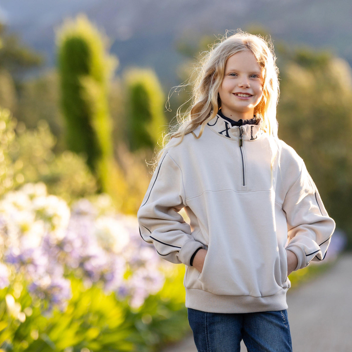 Young Rider Kate Quarter Zip Sweat Ash/Stone