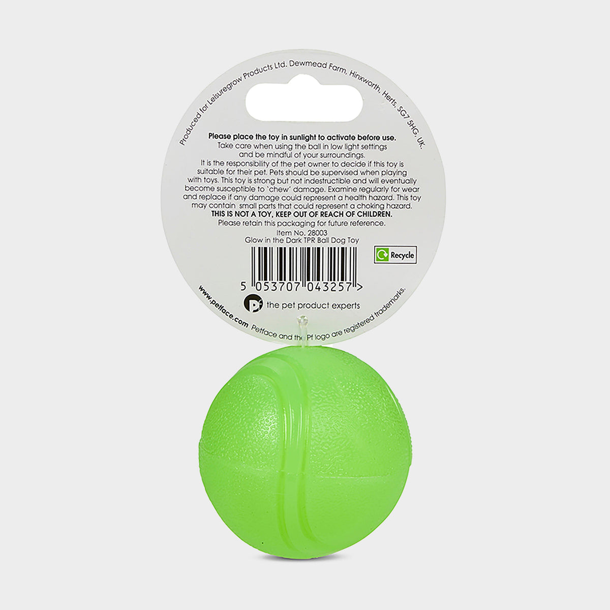 Outdoor Paws Glow In The Dark TPR Ball Dog Toy