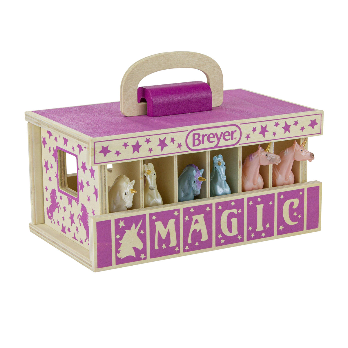 Unicorn Magic Wood Carry Stable With 6 Unicorns