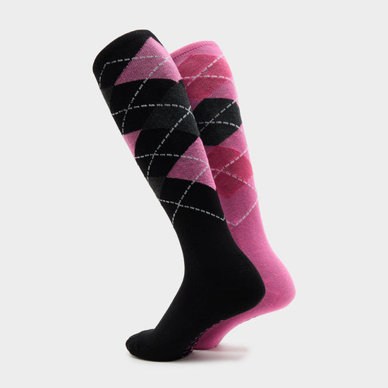 Kids Equestrian Argyle 2 Pack Socks Black/Pink