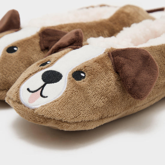 Kids Wild Feet Fluffy Footsie Slippers Dog