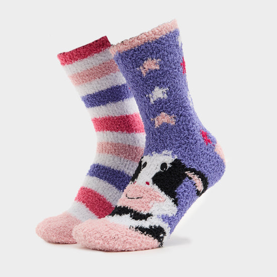 Womens Lounge Socks 2 Pack Cow