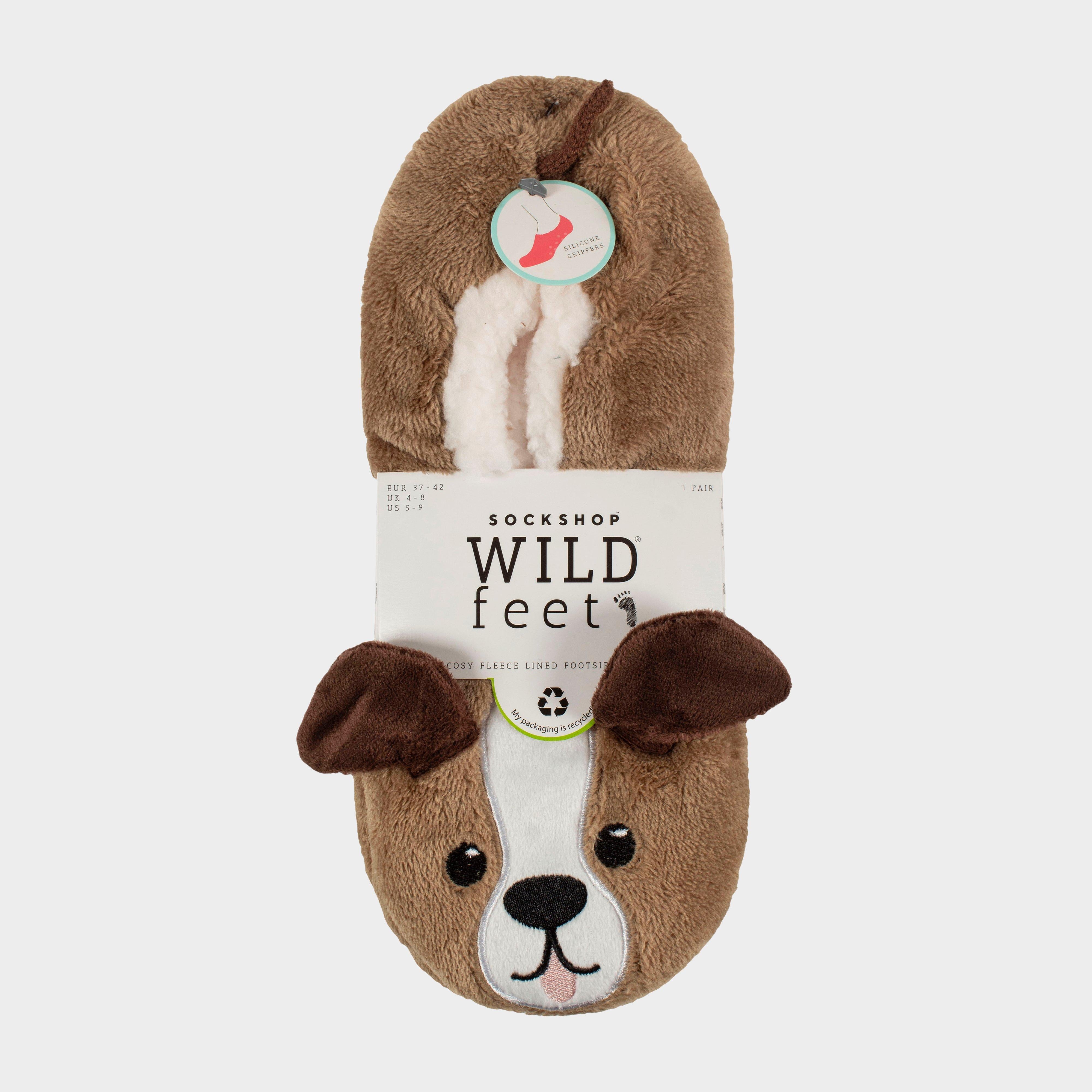 Womens Wild Feet Fluffy Footsie Slippers Dog