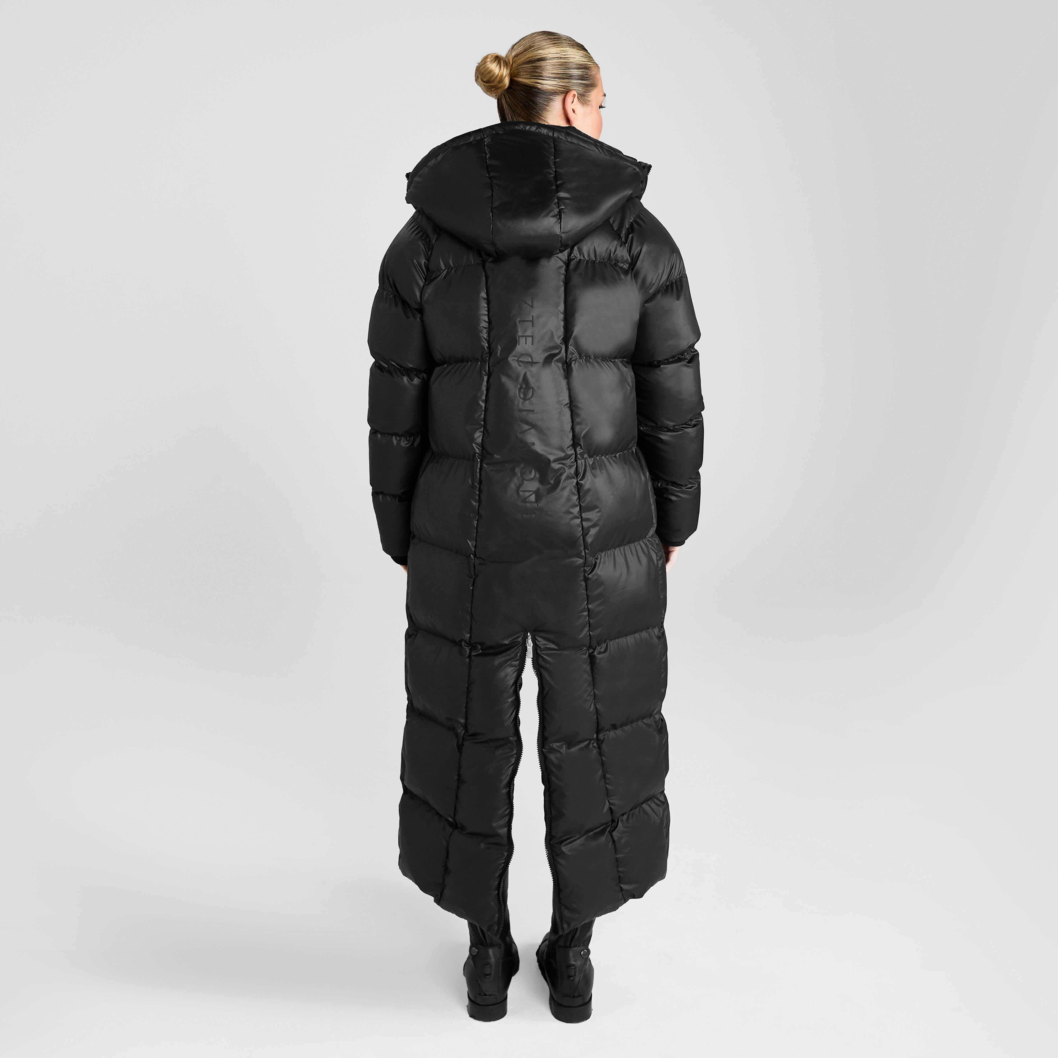 Womens Heavy Quilted Long Puffer Jacket Black