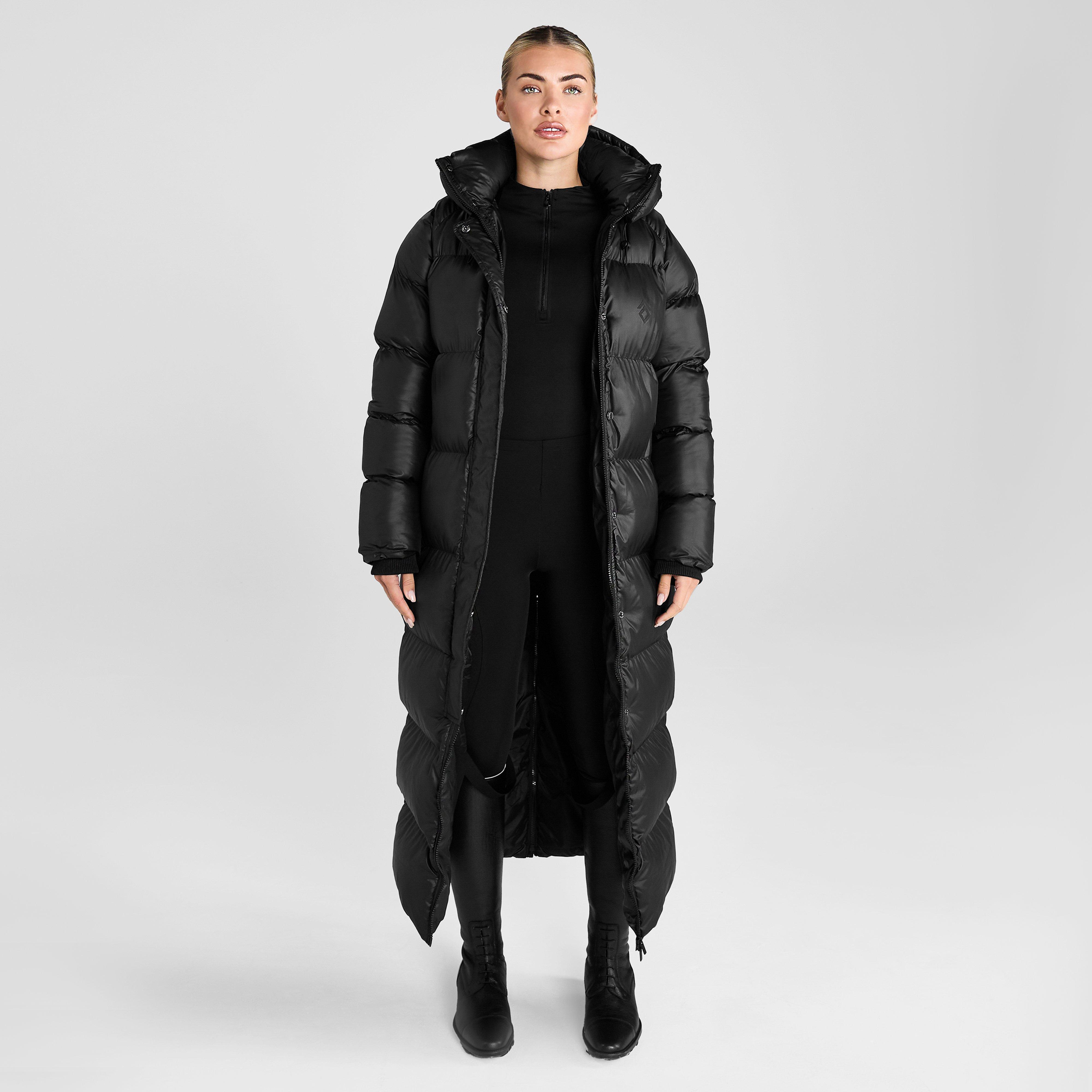 Womens Heavy Quilted Long Puffer Jacket Black