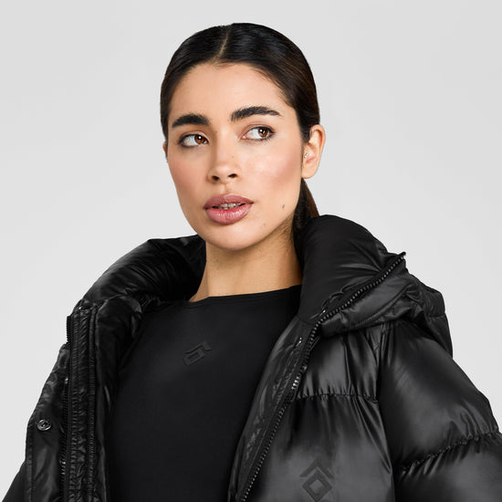 Womens Heavy Quilted Long Puffer Jacket Black