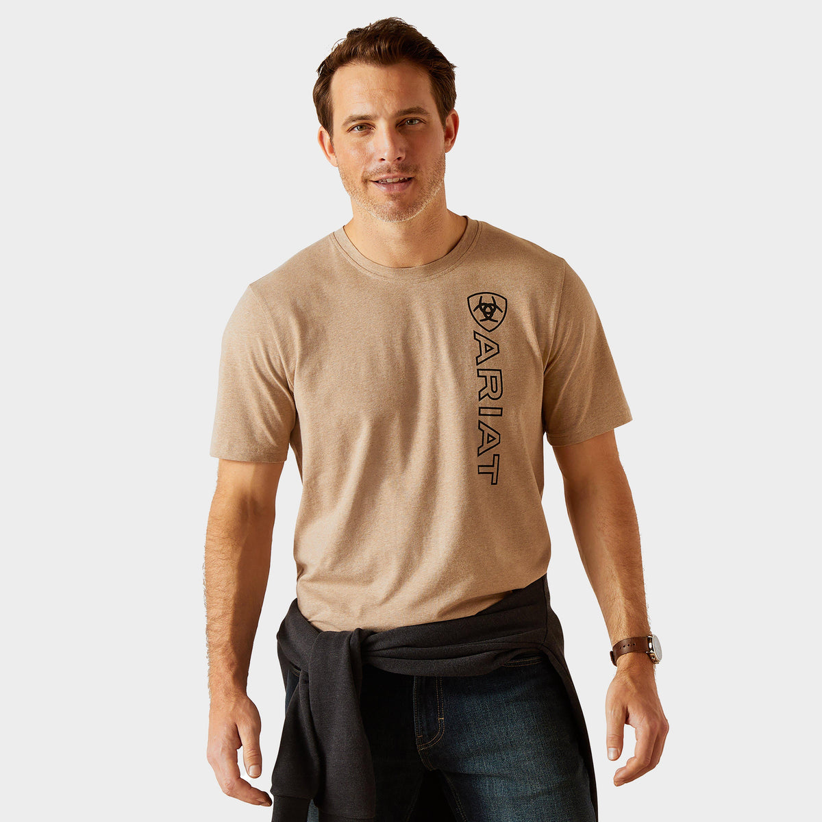 Mens Vertical Logo Short Sleeved Top Oatmeal