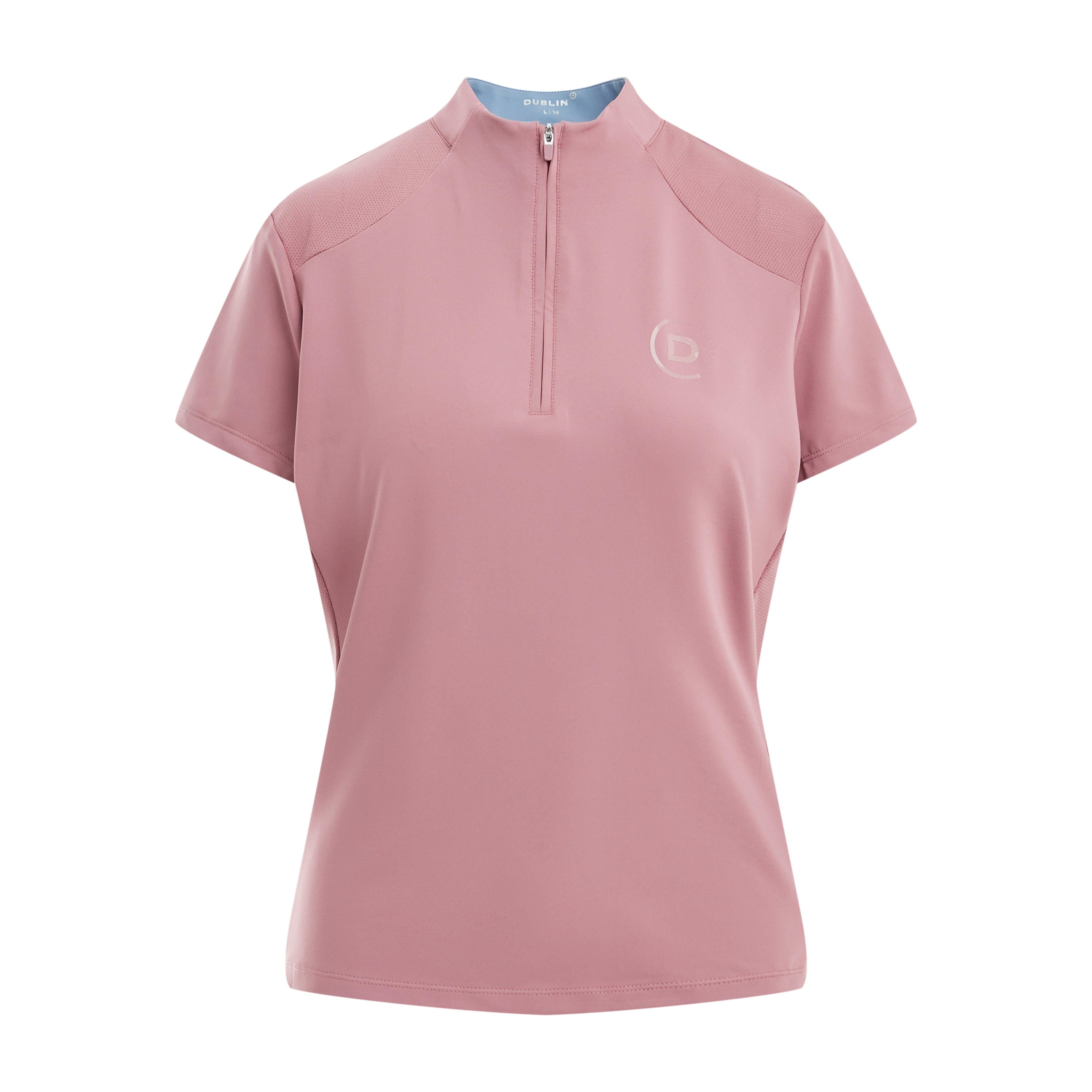 Womens 1/4 Zip Breathable Short Sleeved Riding Top Dusty Rose