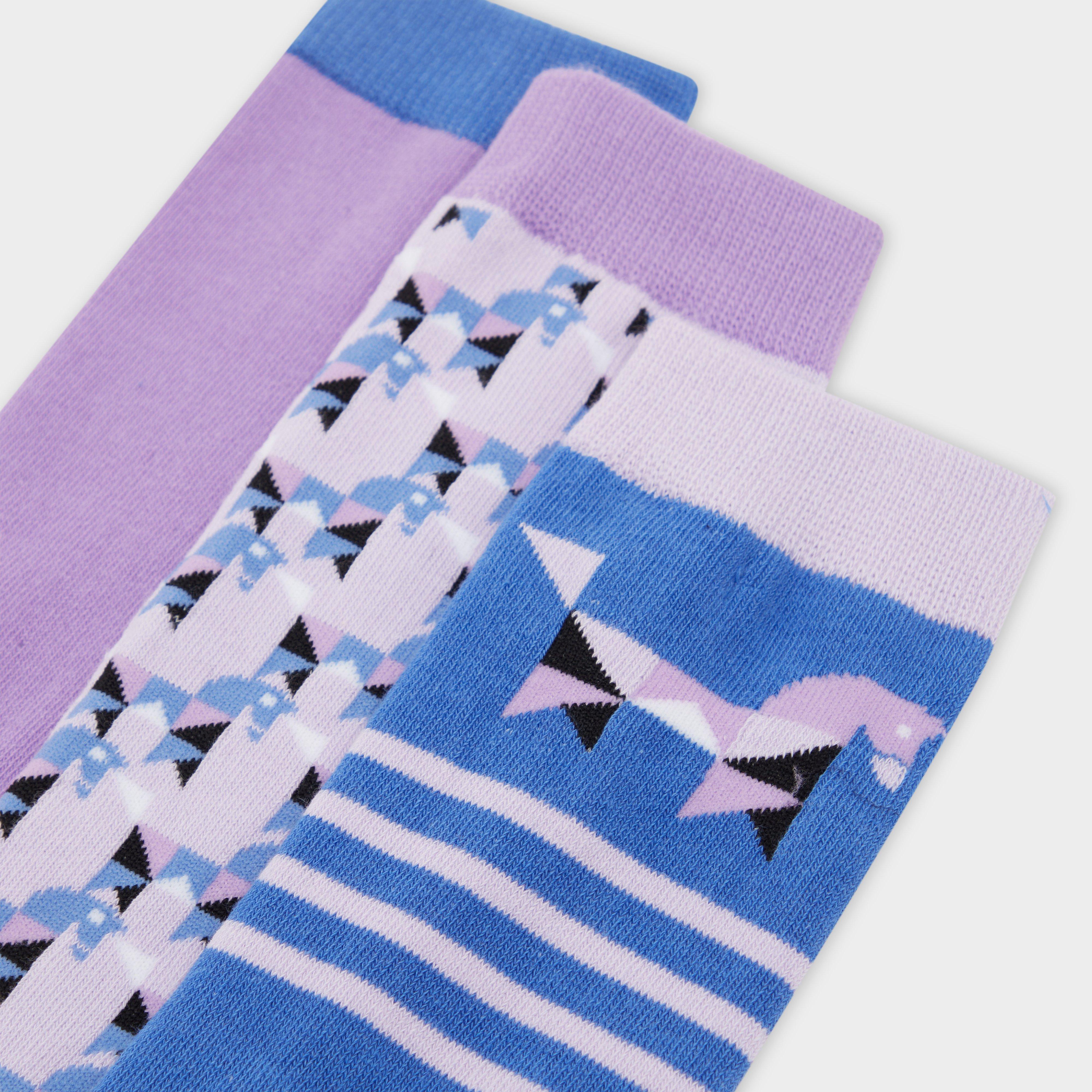 Kids 3 Pack Socks Purple Geo Ponies