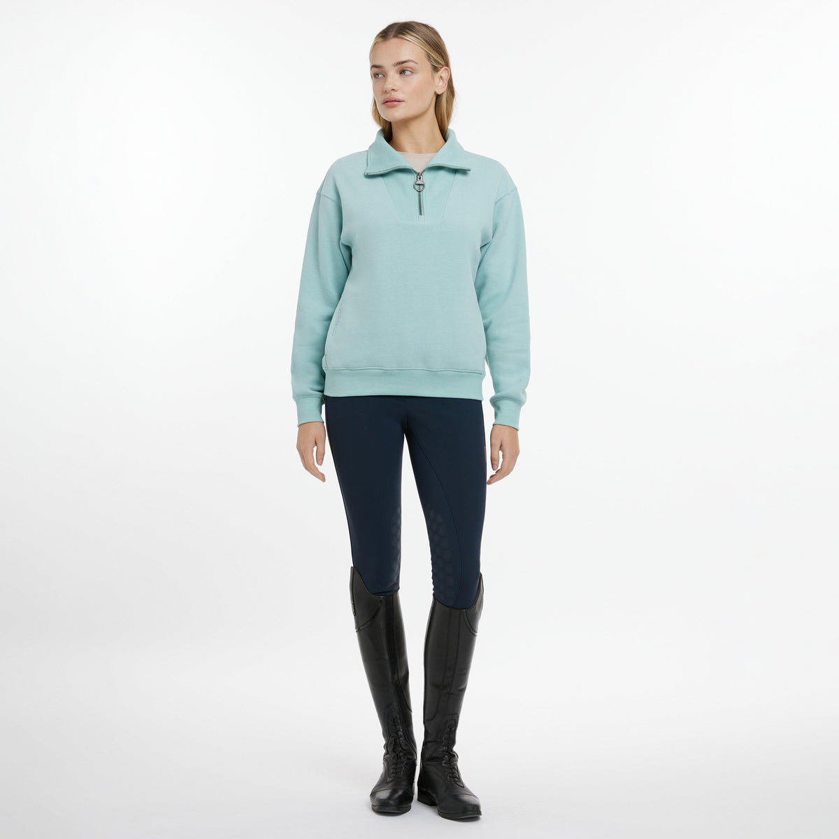 Womens Keira Quarter Neck Sweater Aqua