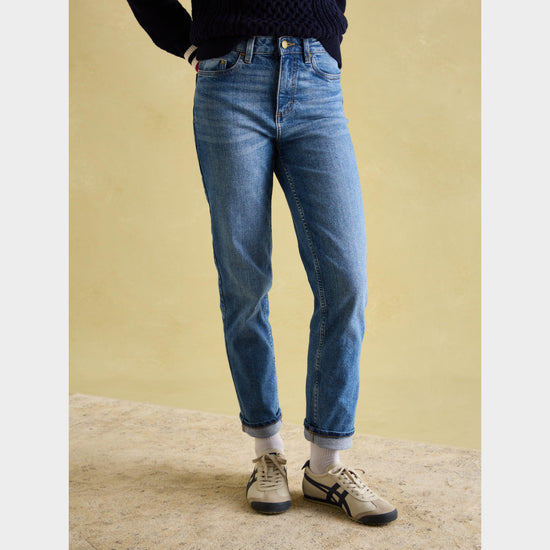 Womens Slim Straight Jeans Mid Blue Denim