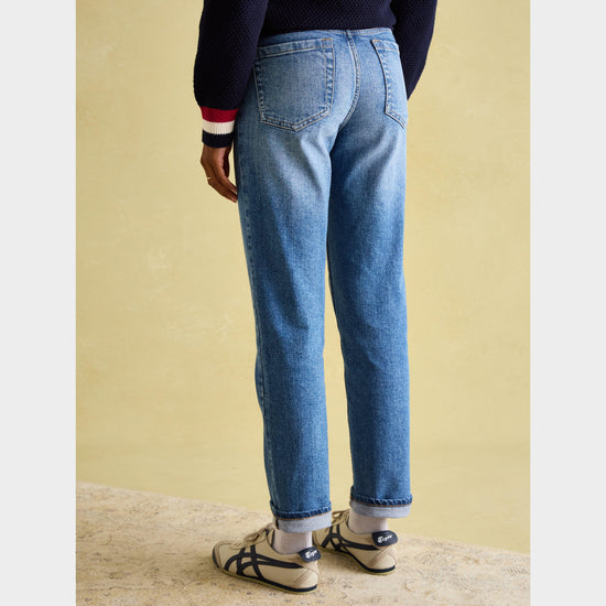 Womens Slim Straight Jeans Mid Blue Denim