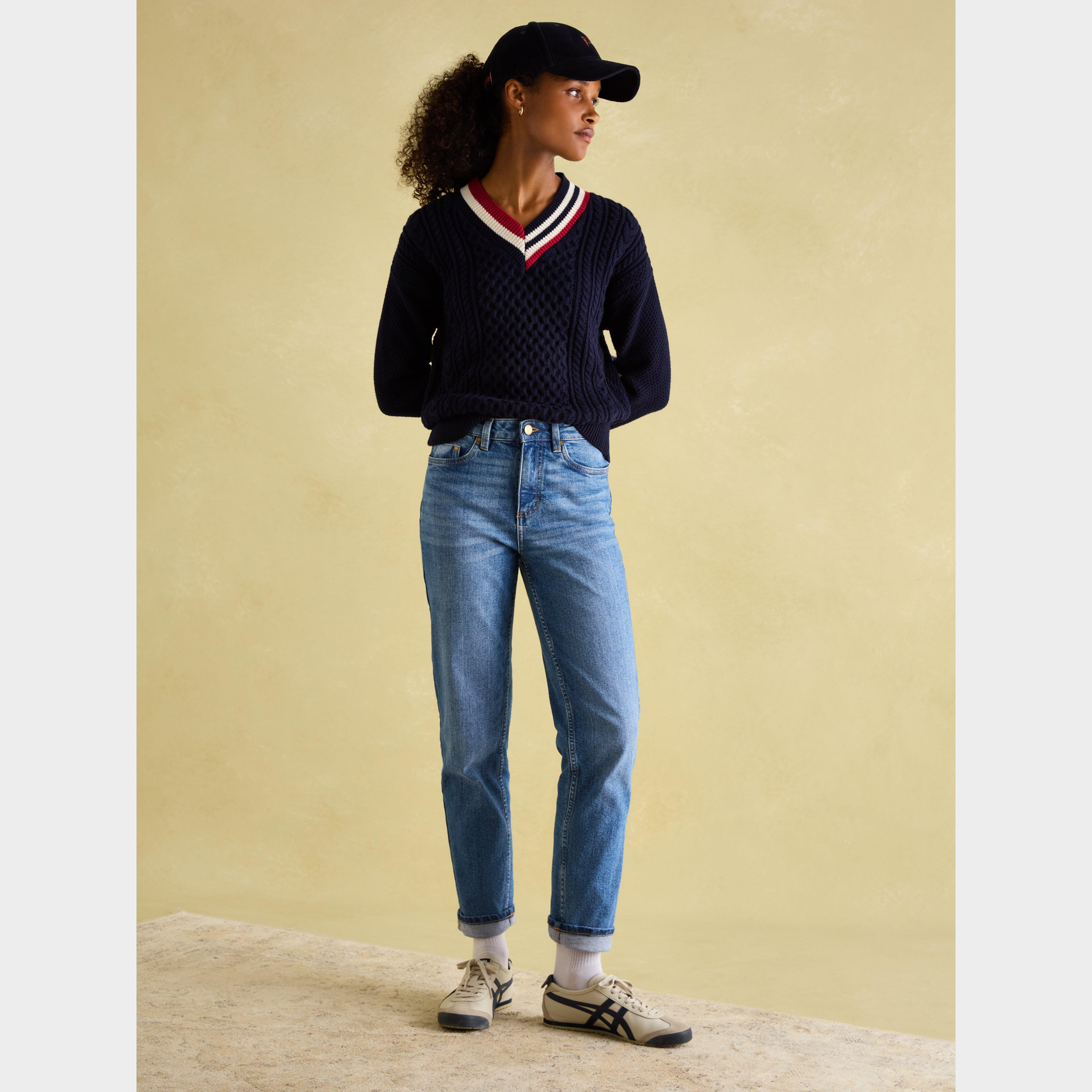 Womens Slim Straight Jeans Mid Blue Denim