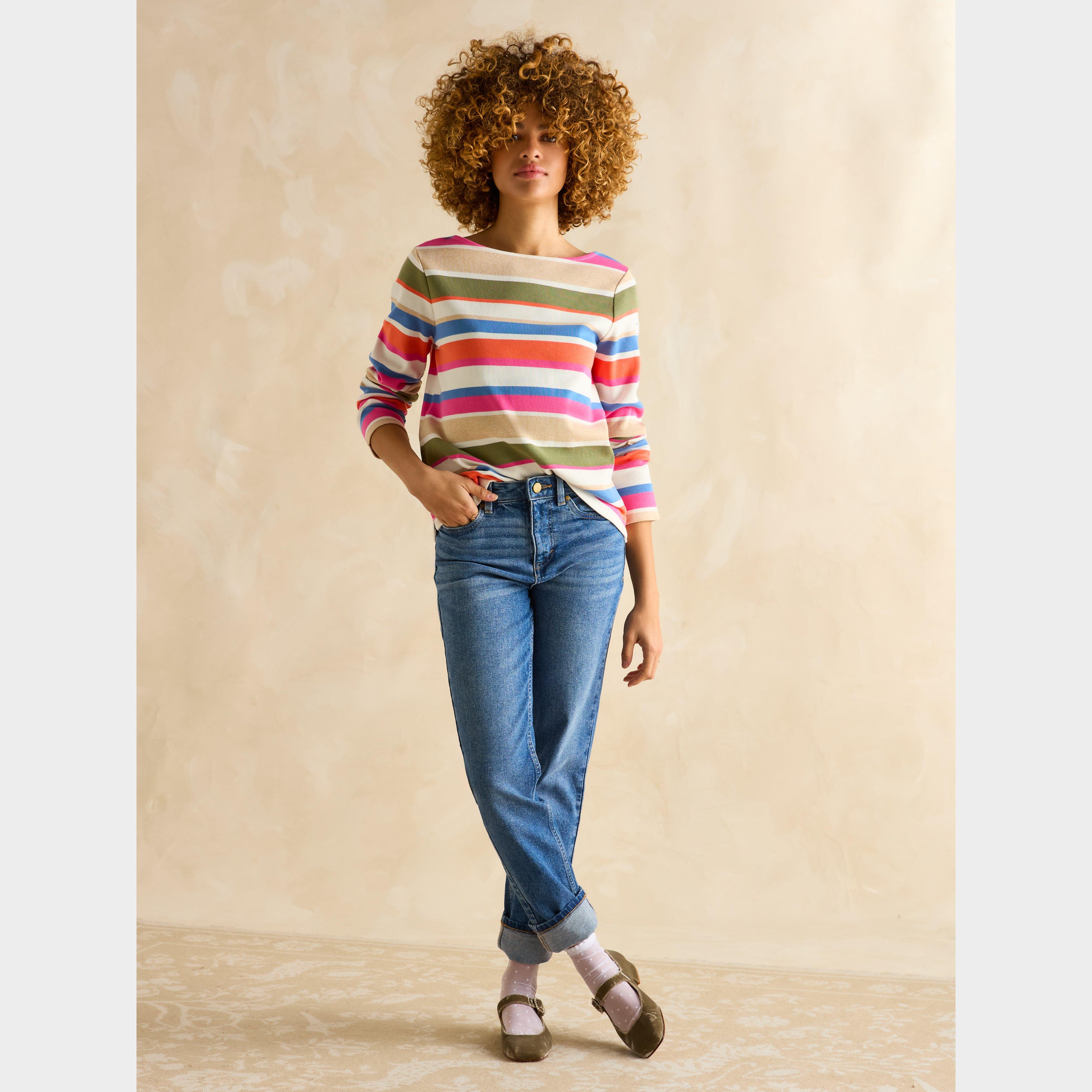 Womens Harbour Boat Neck Breton Top Khaki Multi Stripe