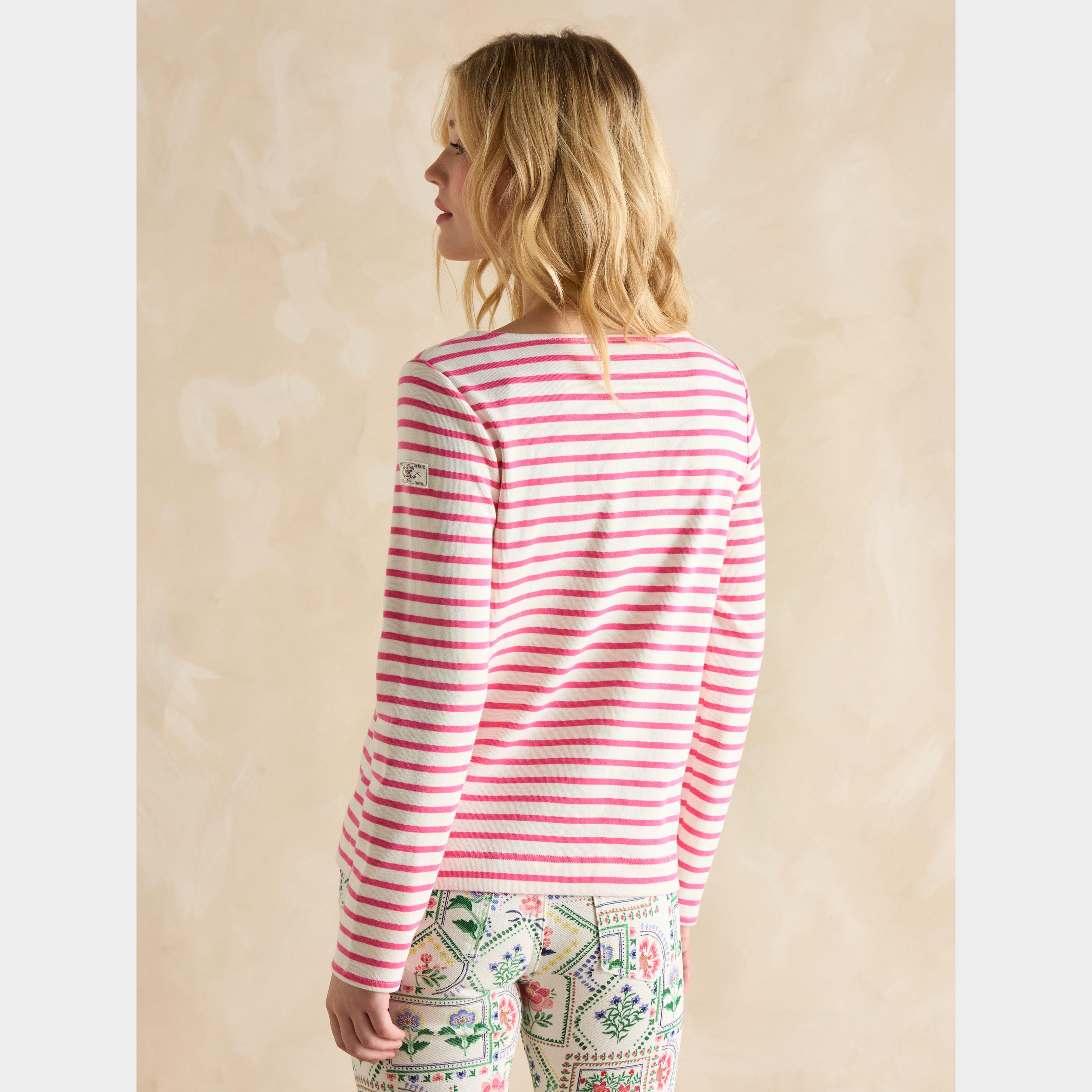 Womens Harbour Boat Neck Breton Top Bright Pink Stripe