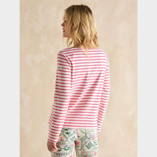 Womens Harbour Boat Neck Breton Top Bright Pink Stripe