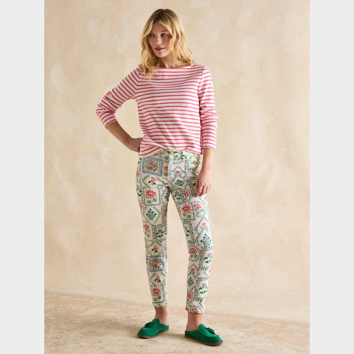 Womens Harbour Boat Neck Breton Top Bright Pink Stripe