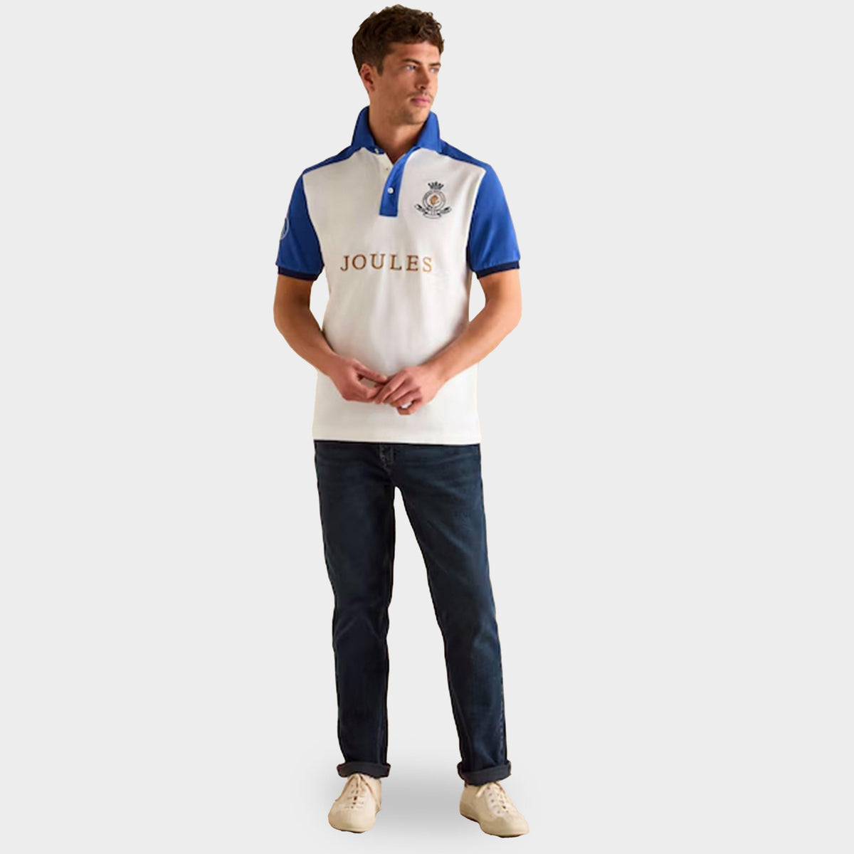 Mens Embellished Classic Fit Polo Shirt Blue/White