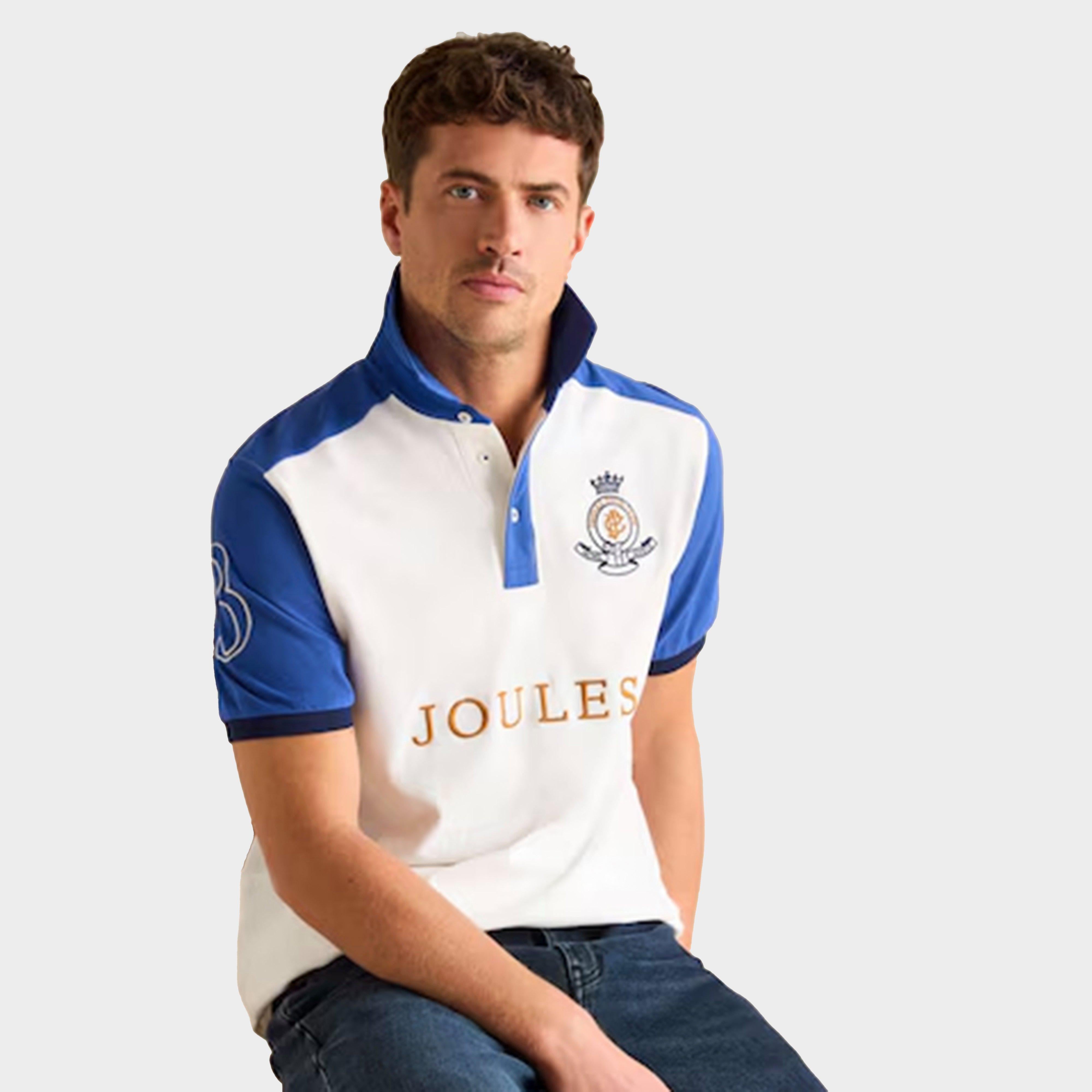 Mens Embellished Classic Fit Polo Shirt Blue/White