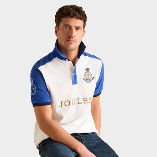 Mens Embellished Classic Fit Polo Shirt Blue/White