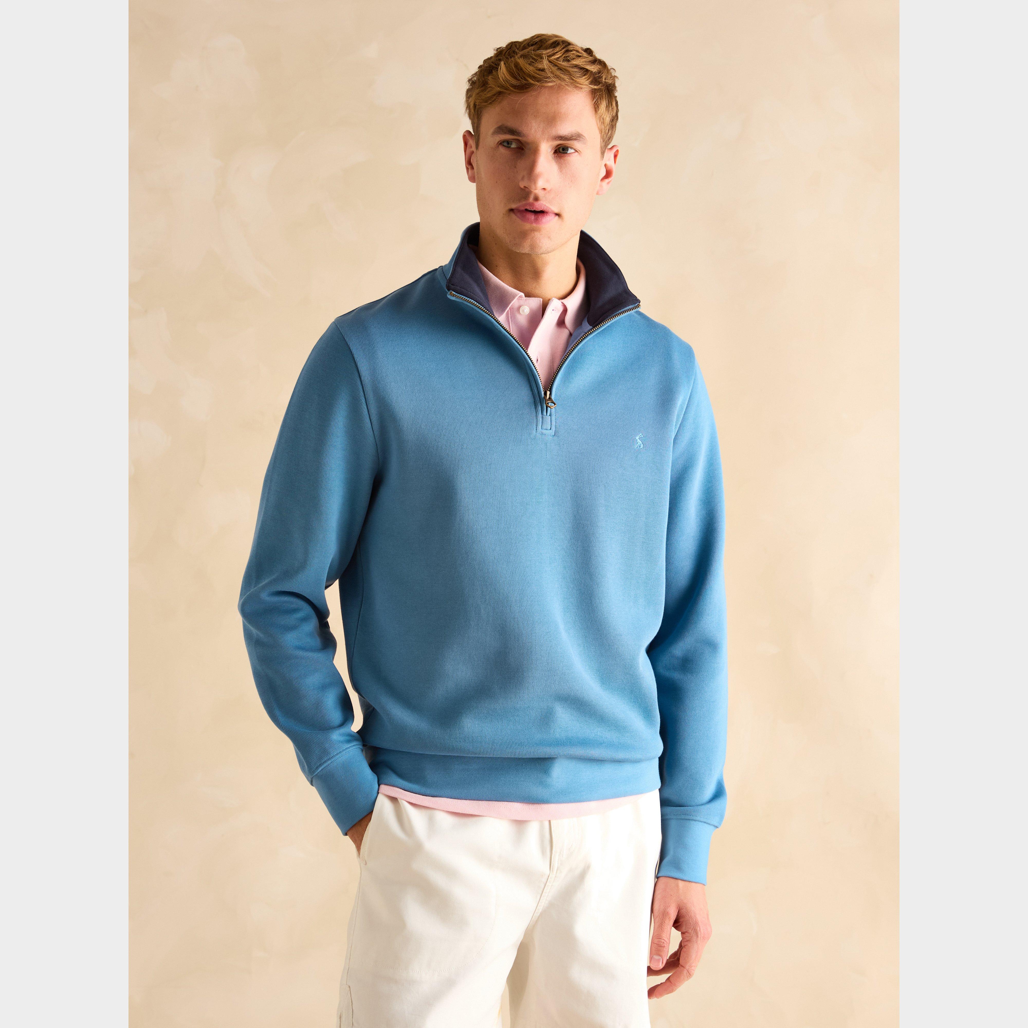 Mens Alistair Quarter Zip Cotton Sweatshirt Light Blue