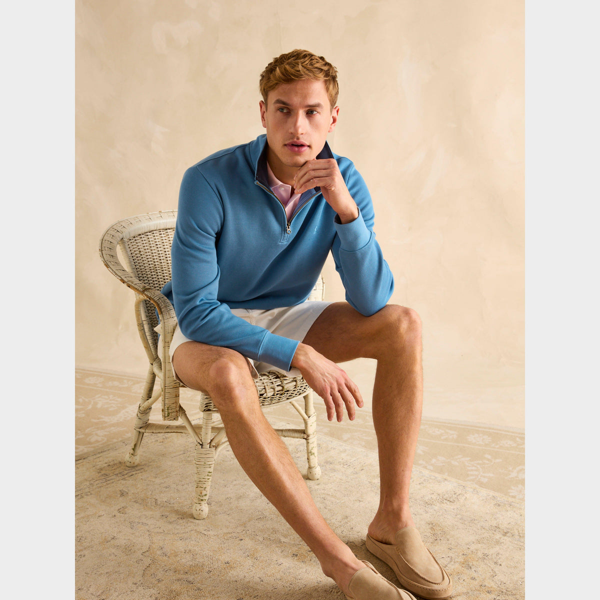 Mens Alistair Quarter Zip Cotton Sweatshirt Light Blue