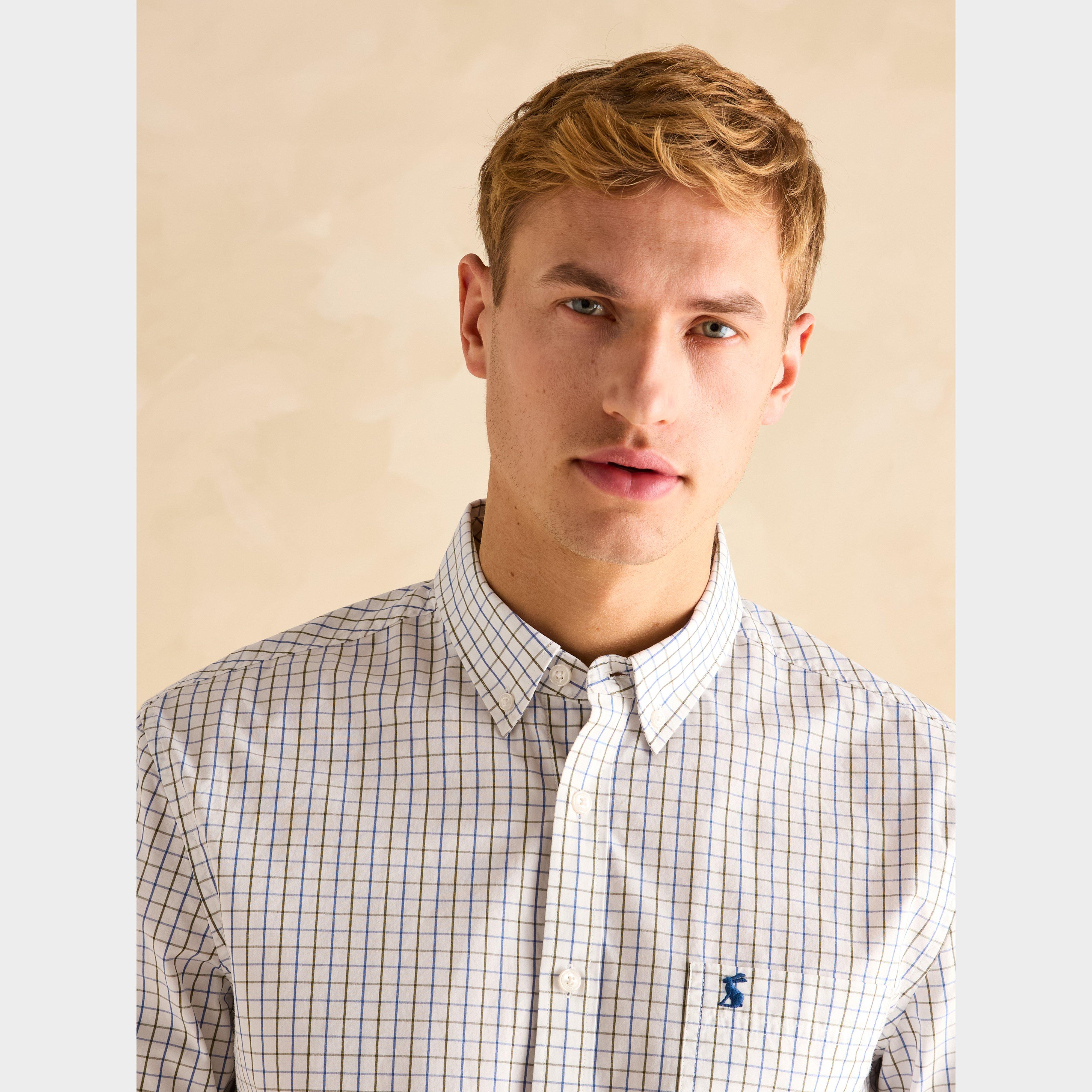 Mens Abbott Cotton Poplin Shirt Blue/Green Check