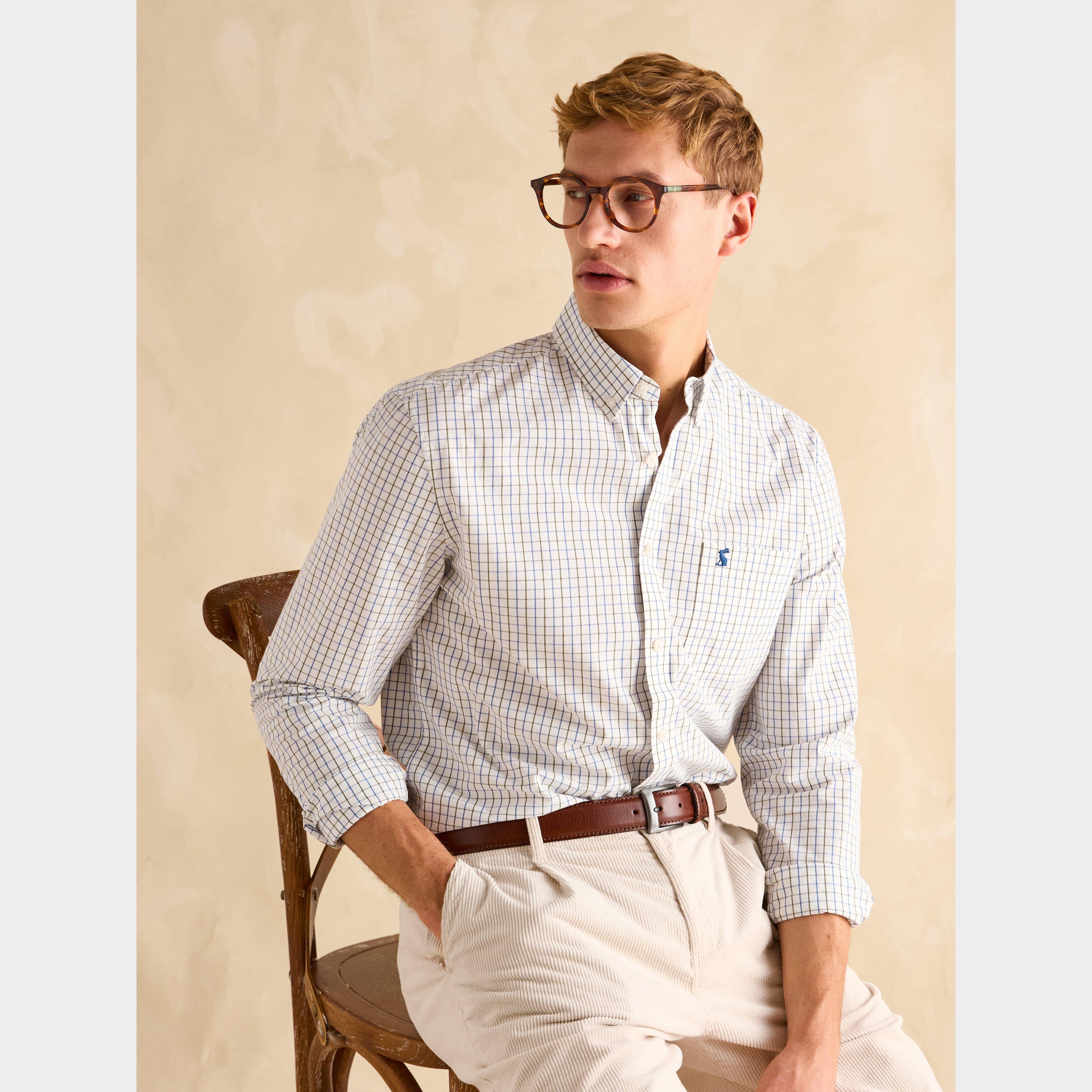 Mens Abbott Cotton Poplin Shirt Blue/Green Check