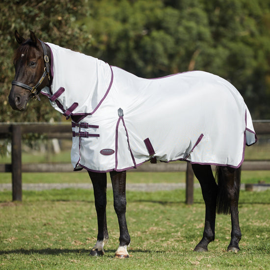 ComFiTec Essential Mesh II Combo Neck Fly Rug White/Maroon/Grey