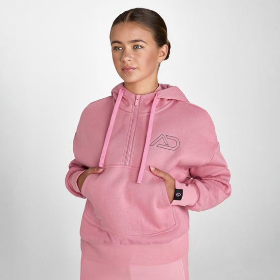 Young Rider Half Zip Hoodie Coral Pink