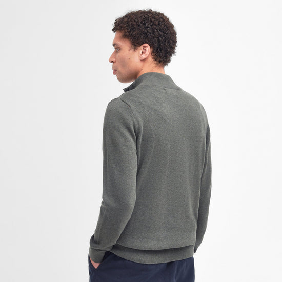 Mens Cotton Half Zip Knitted Jumper Olive Marl