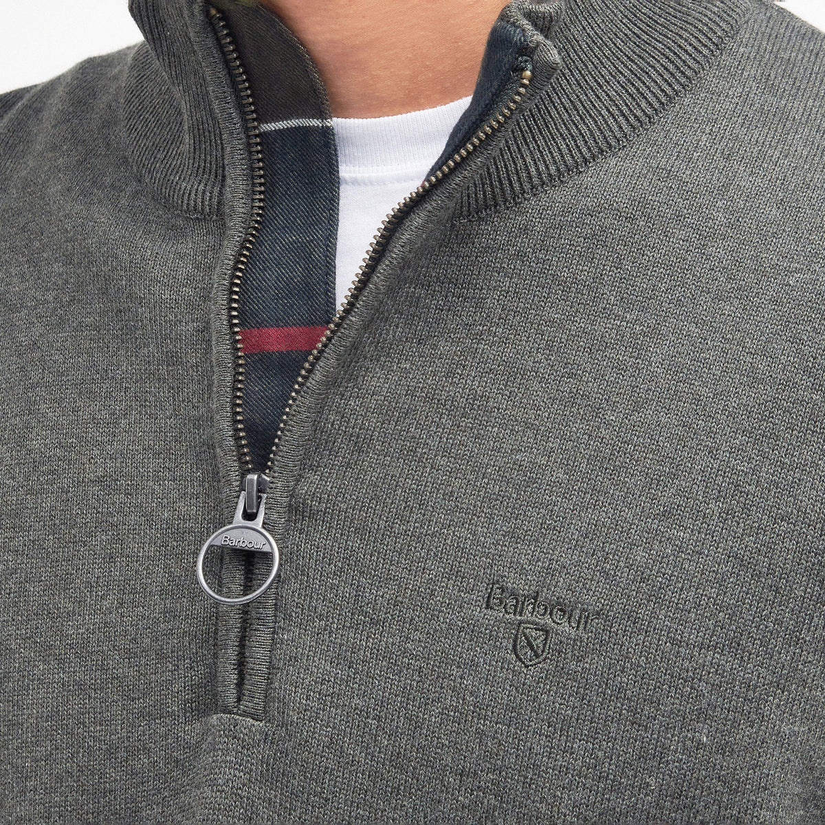 Mens Cotton Half Zip Knitted Jumper Olive Marl