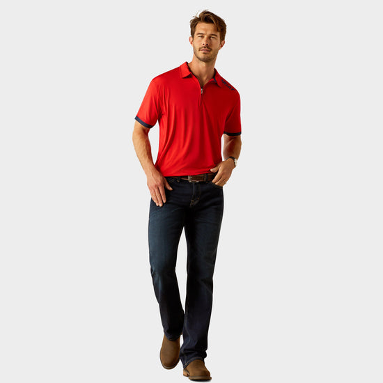 Mens Bandera 1/4 Zip Short Sleeved Polo Shirt Weg Red