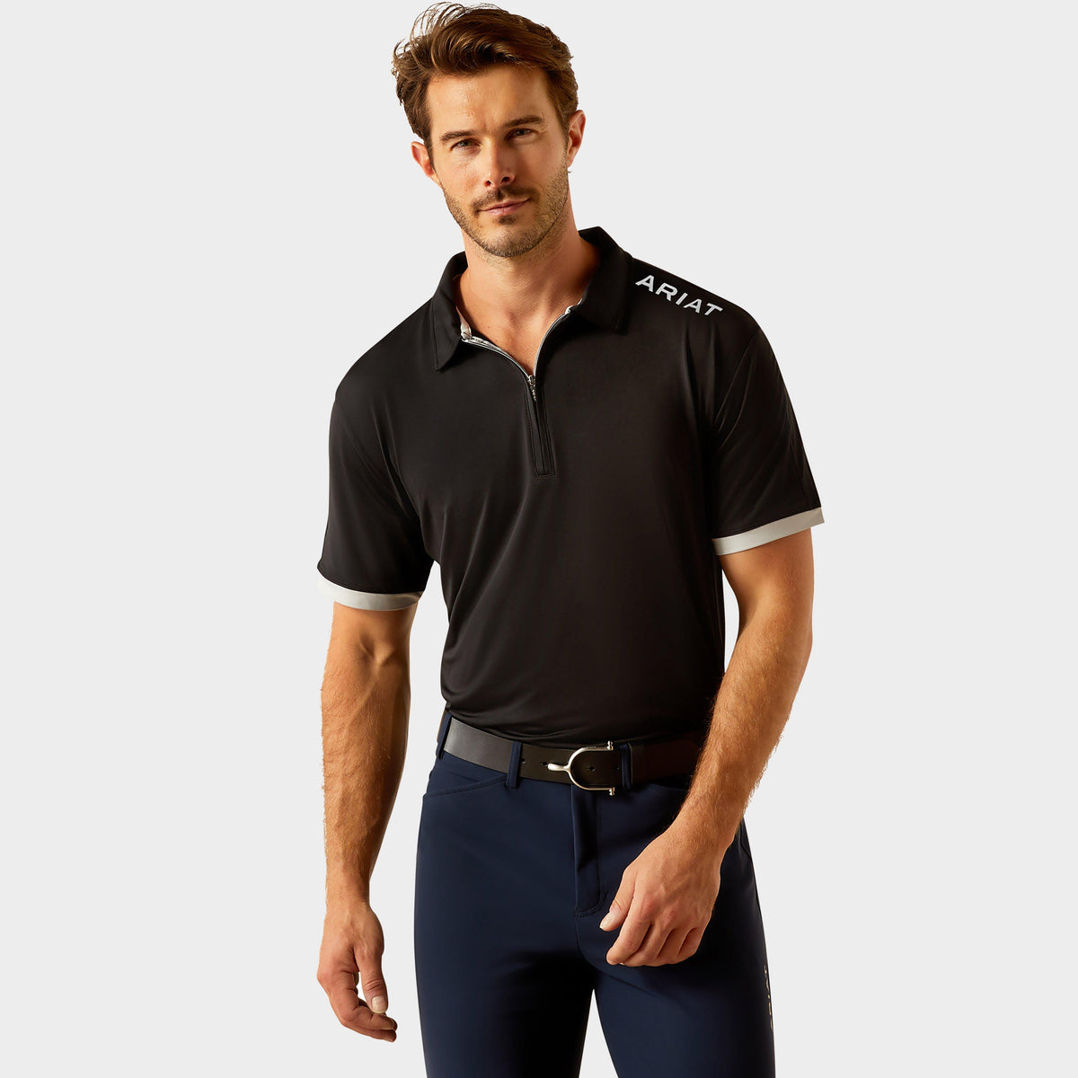 Mens Bandera 1/4 Zip Short Sleeved Polo Shirt Black