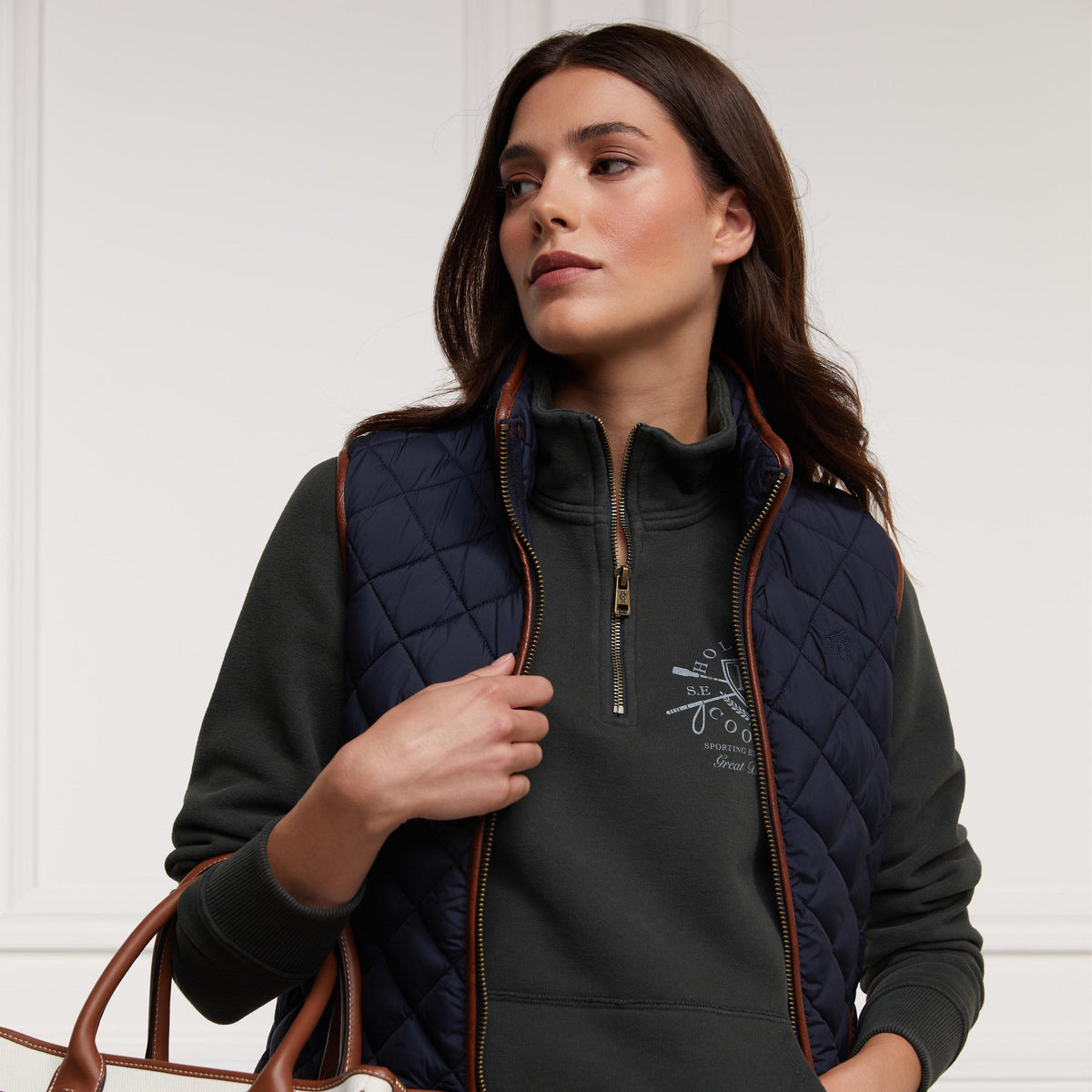 Womens Crest Zip Henley Racing Green