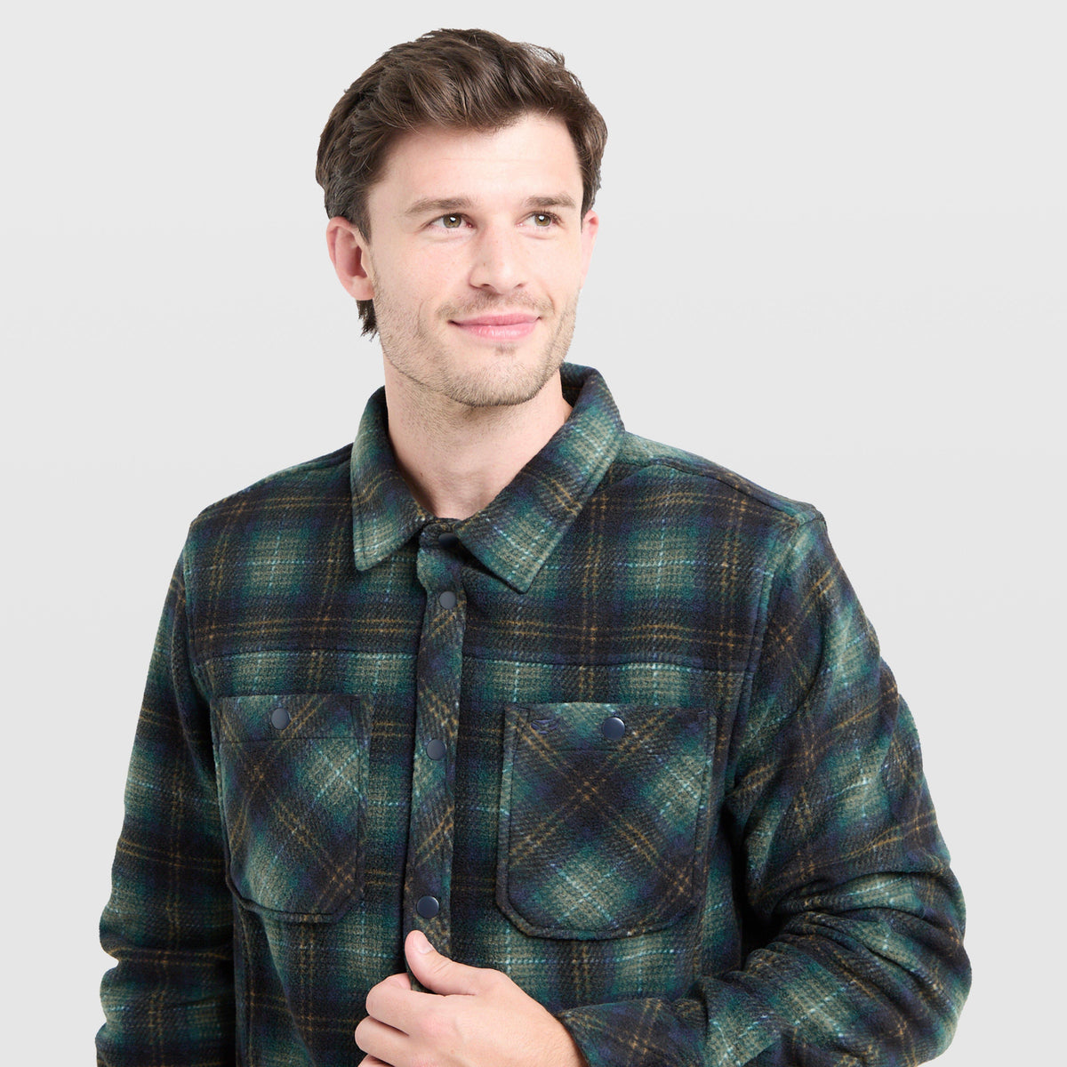 Mens Broxburn Fleece Shacket Navy/Green/Gold