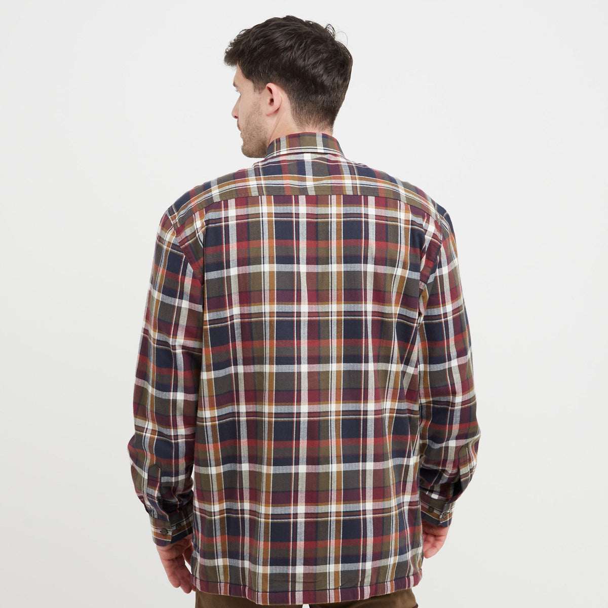Mens Arran Microfleece Lined Shirt Wine/Olive Check