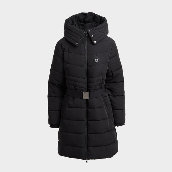 Womens Belted Longline Puffer Black
