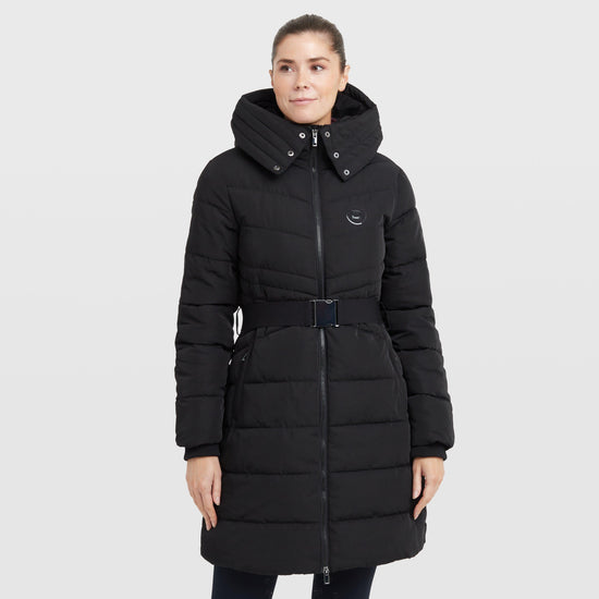 Womens Belted Longline Puffer Black