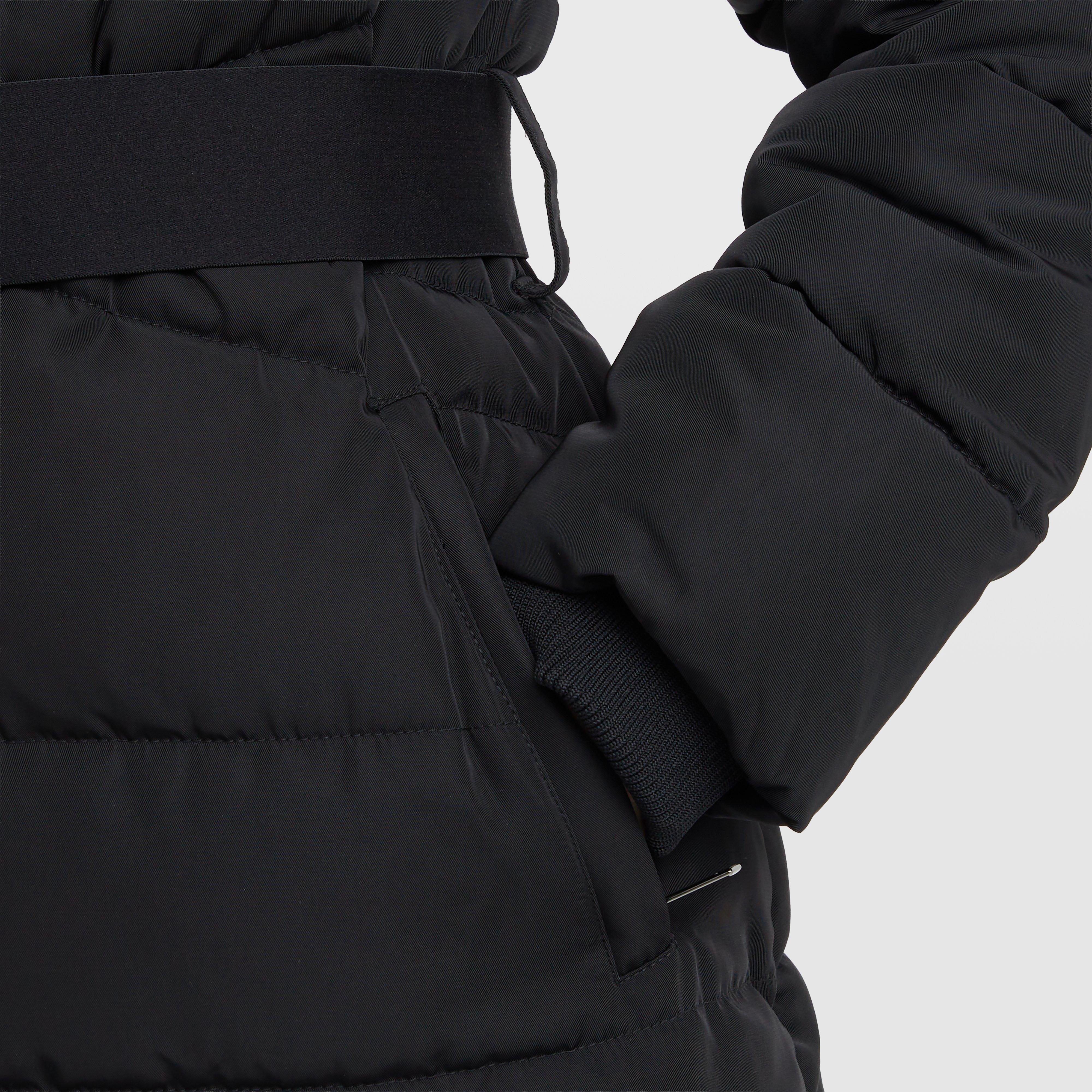 Womens Belted Longline Puffer Black