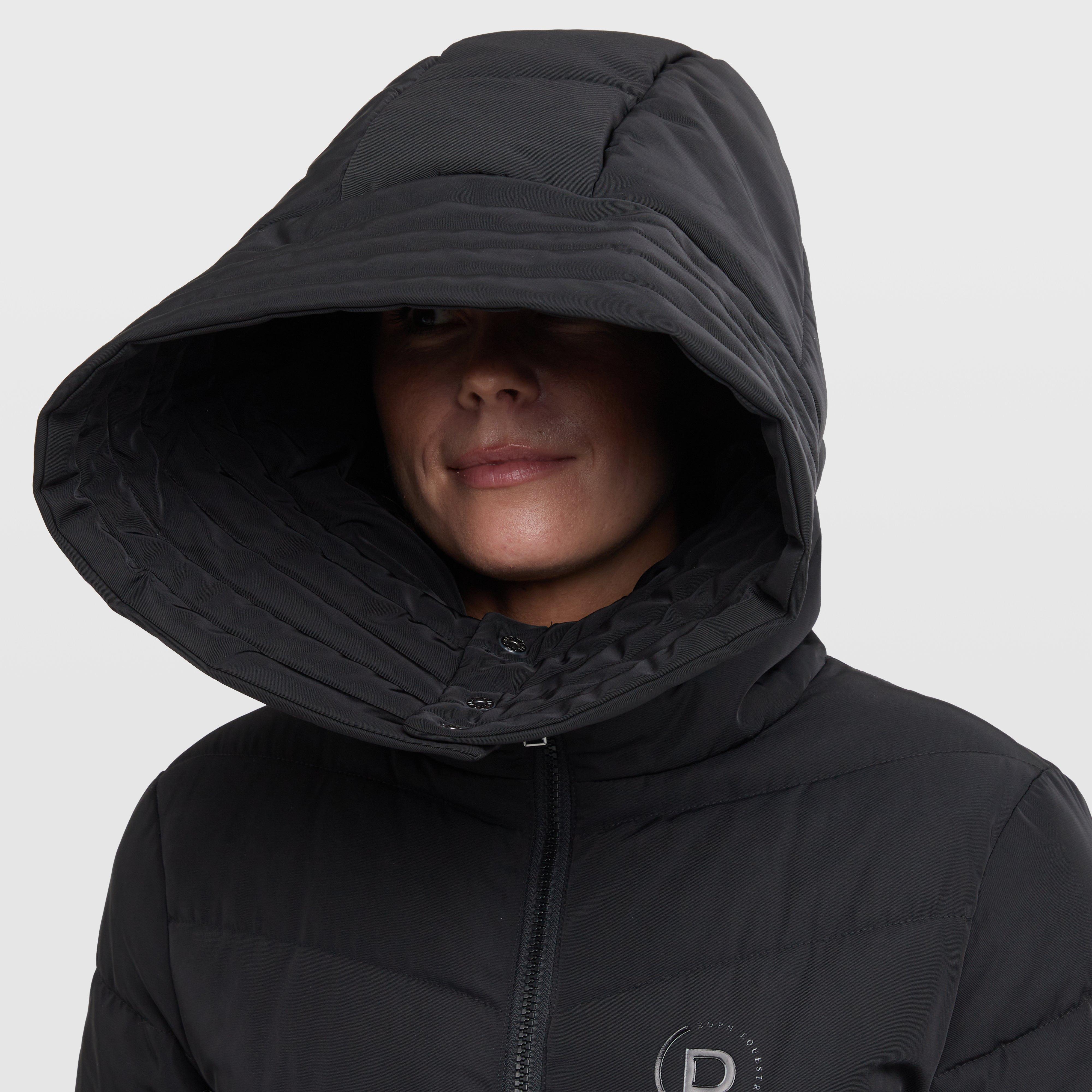 Womens Belted Longline Puffer Black