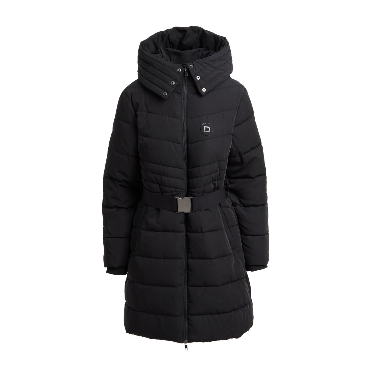 Womens Belted Longline Puffer Black
