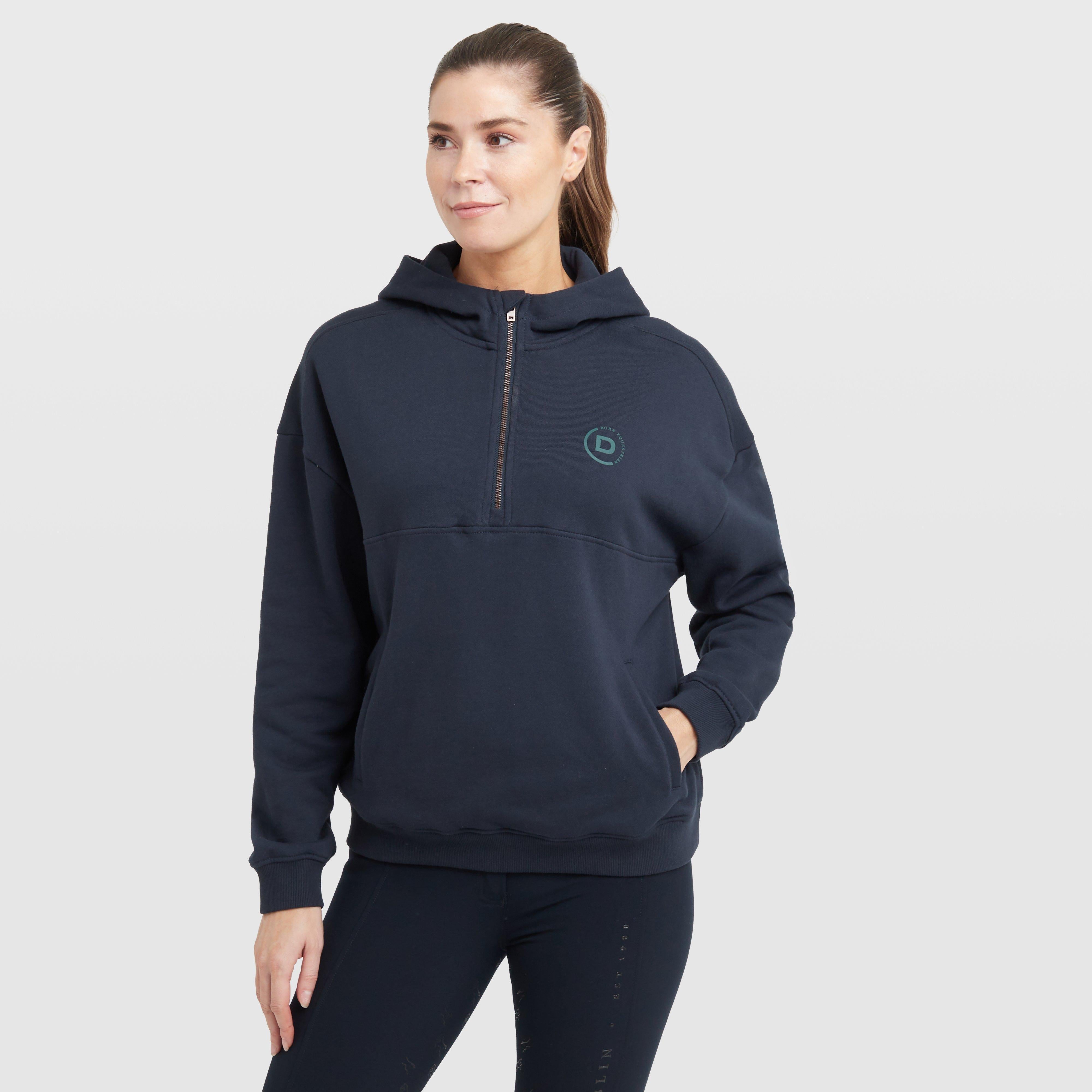 Womens 1/4 Zip Hooded Fleece Pullover Navy