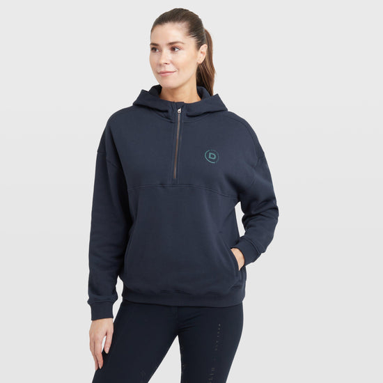Womens 1/4 Zip Hooded Fleece Pullover Navy
